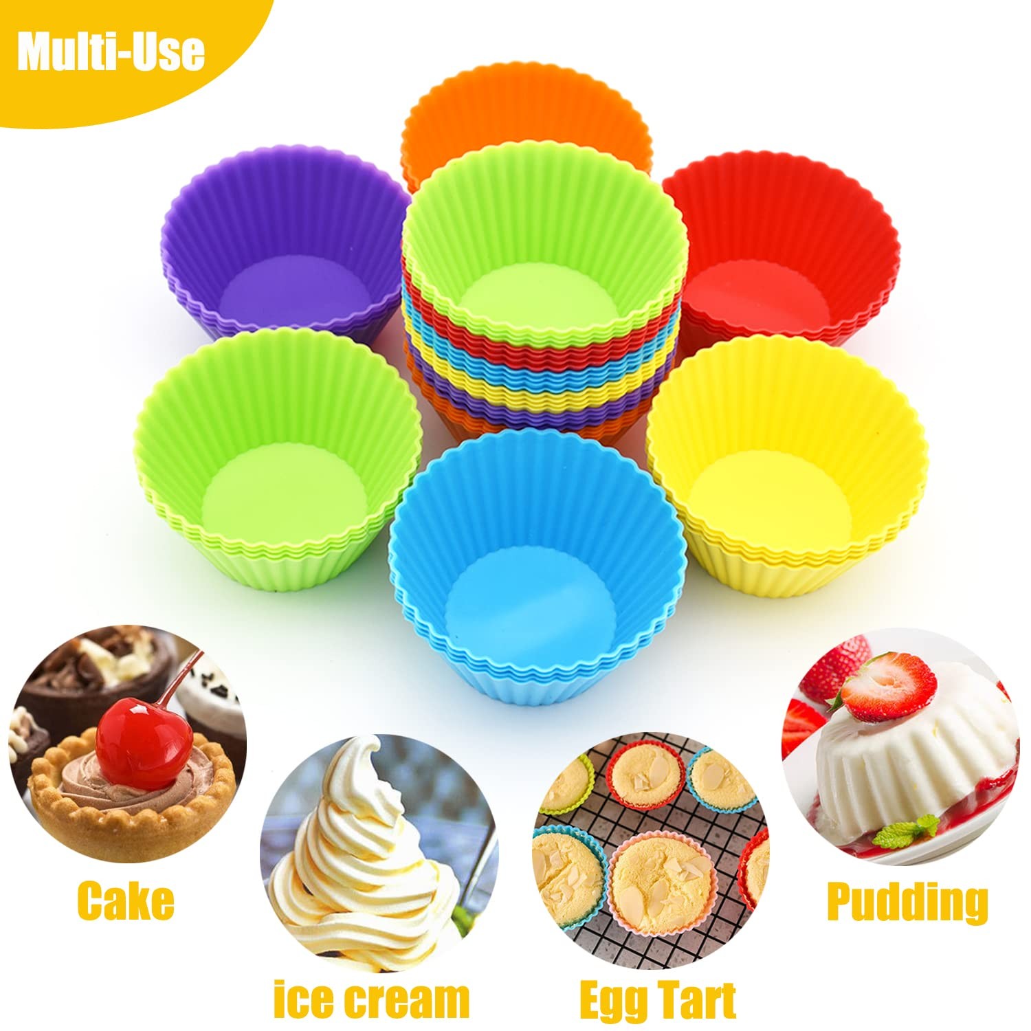 Reusable Silicone Baking Cups 24 Pack Nonstick Muffin Liners Holders Easy Clean