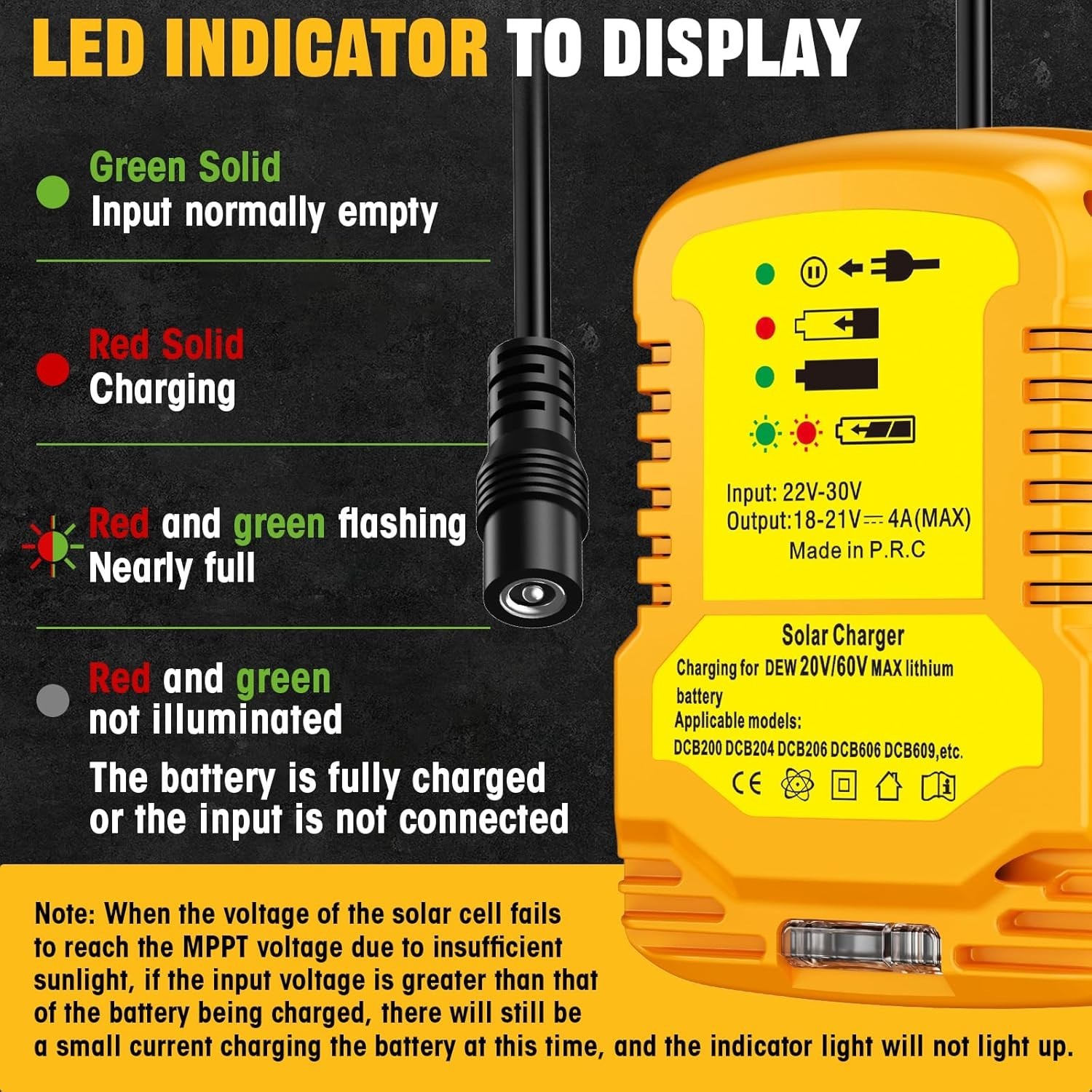 Solar Charger for Dewalt 20V Battery,for Solar Panels（Not Include Work for Ch…