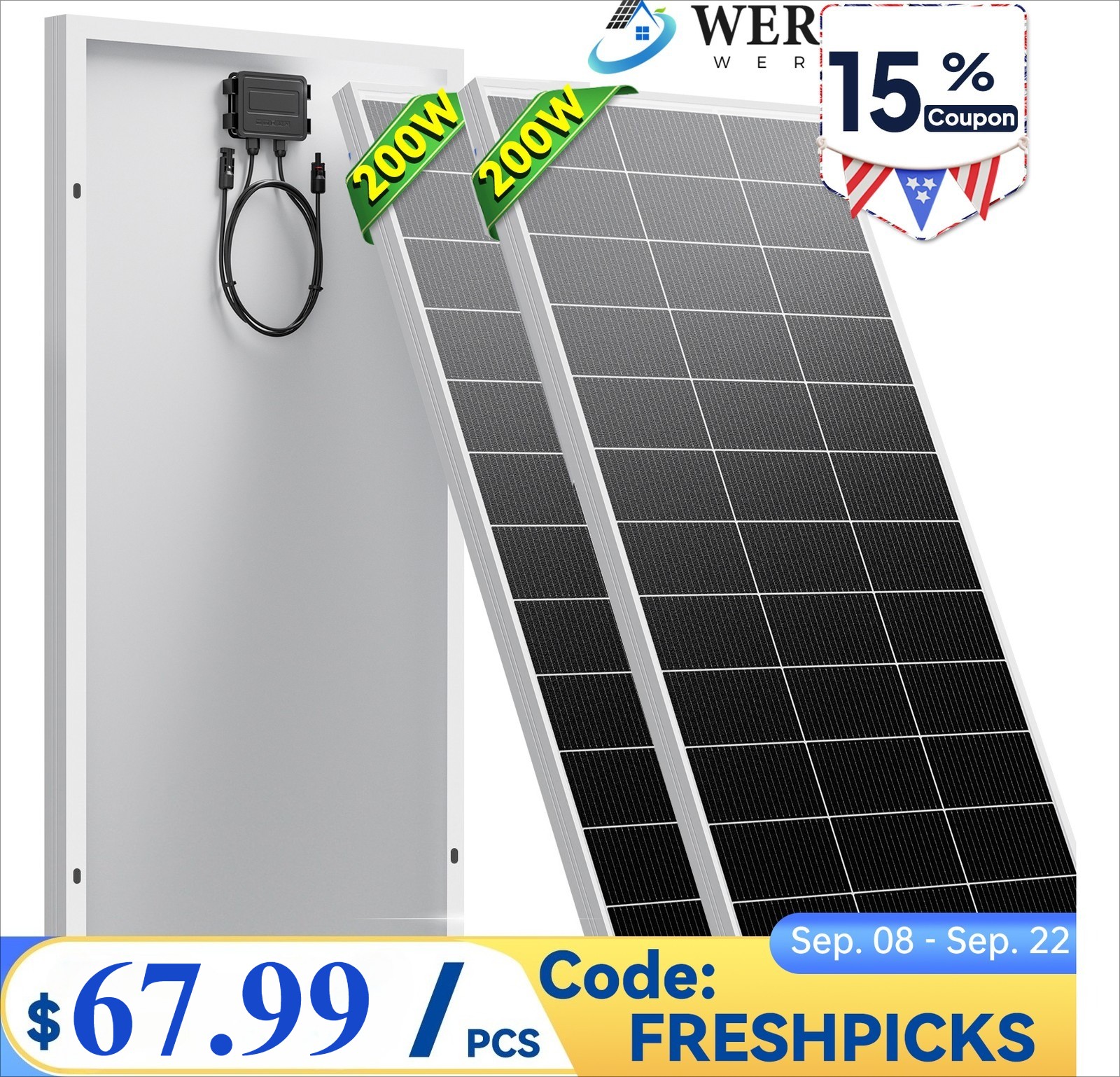 400Watt Mono Solar Panel 24V Battery Charging RV Home Off-Grid Boat Power Carava