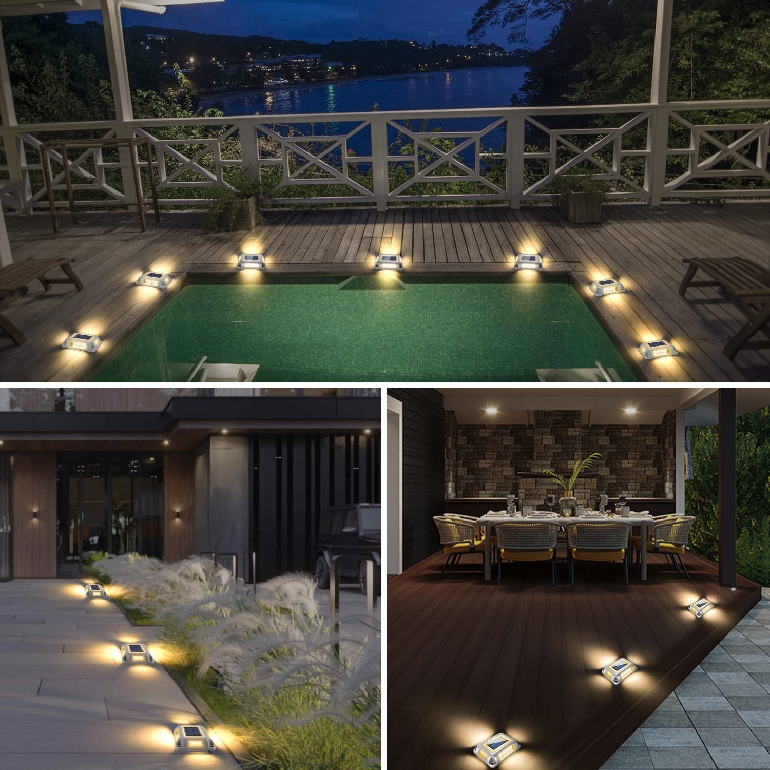 T-SUN Solar Dock Lights, Solar Driveway Lights Outdoor, 12 Pack LED Ground Dr…