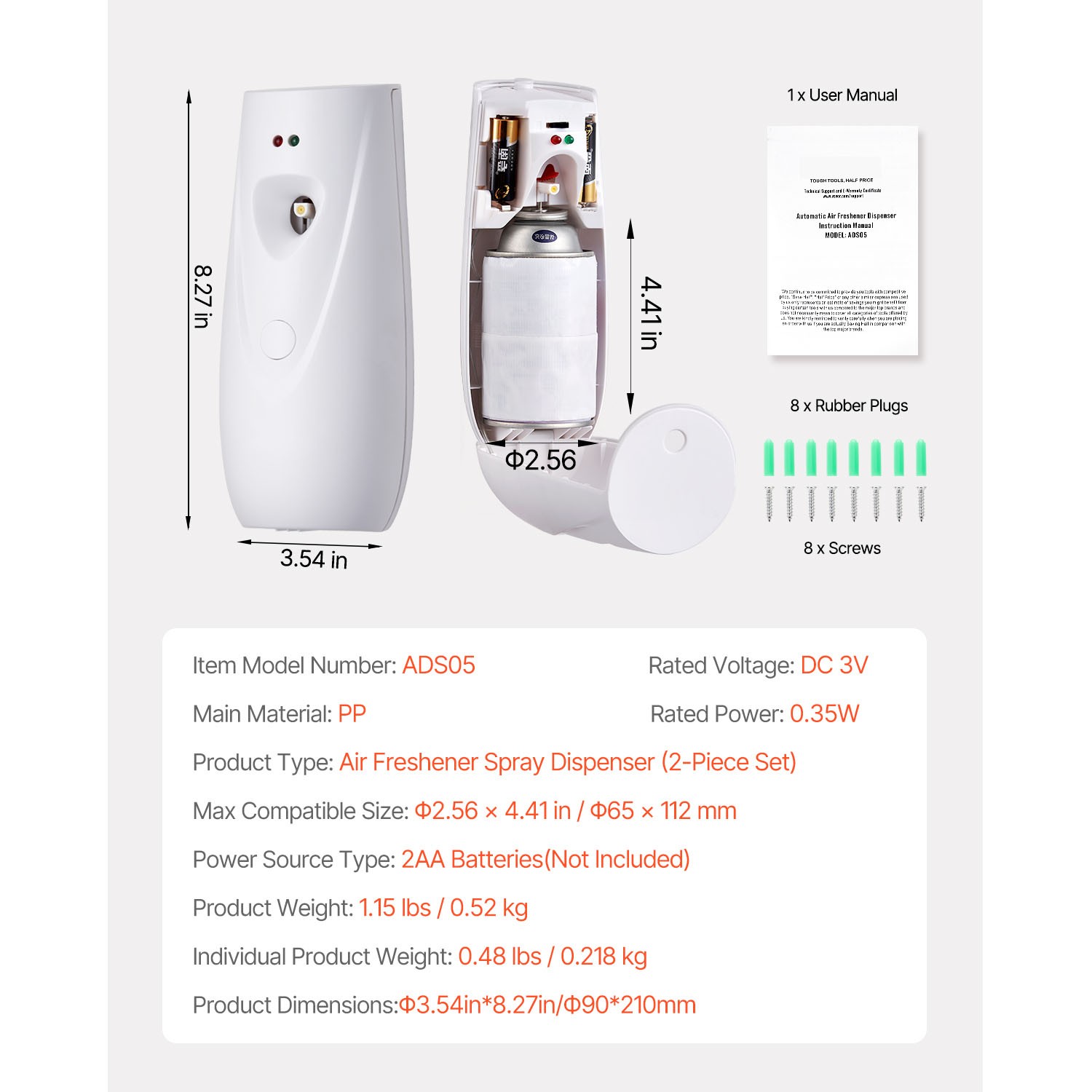 Automatic Air Freshener Spray Dispenser 4-Pack Wall Mounted or Free