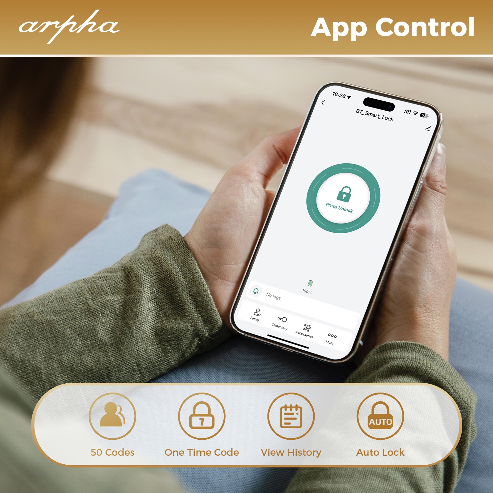 ARPHA Keyless Entry Smart Door Lock 50 Code Keypad Deadbolt Fingerprint Password