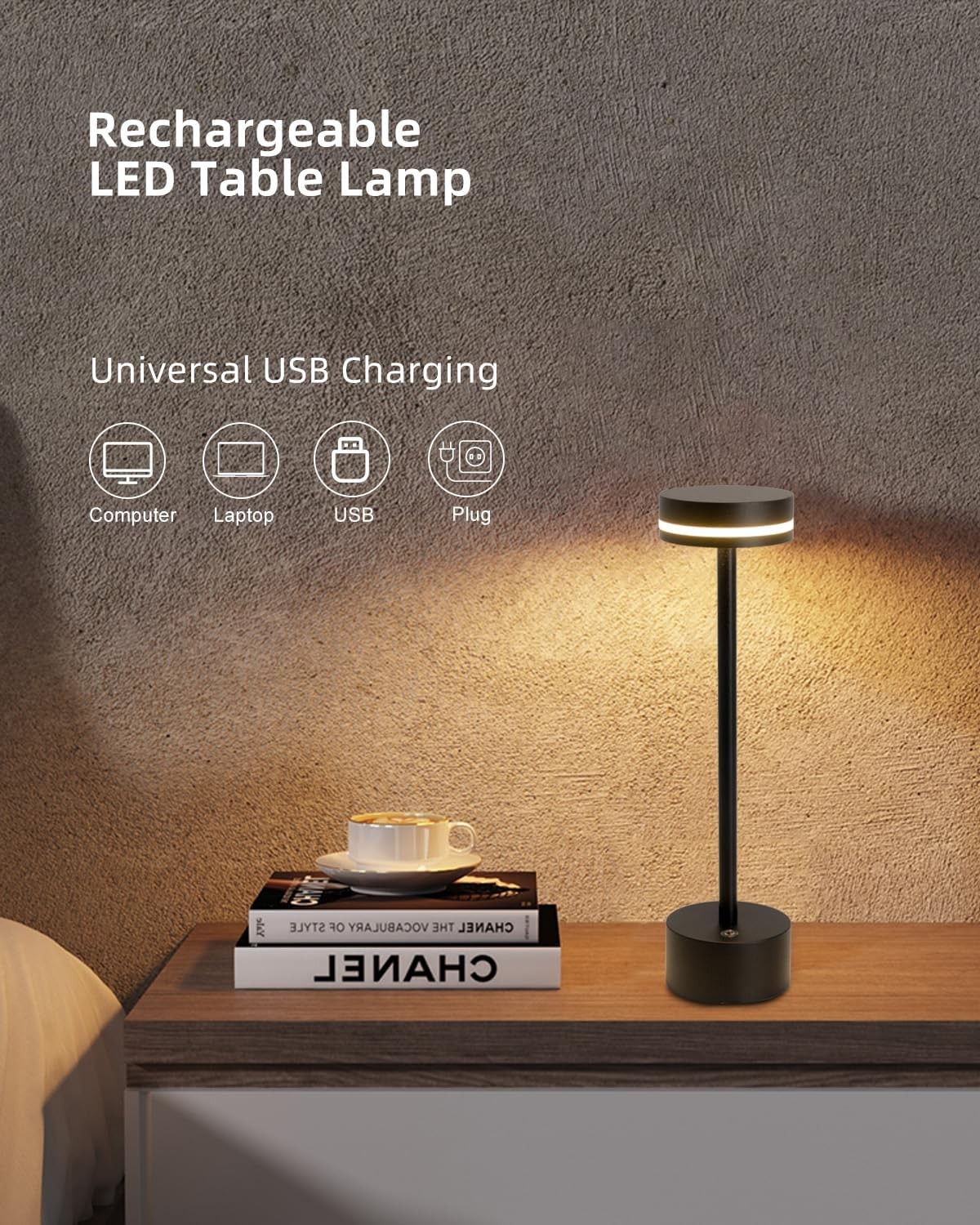 Cordless Table Lamp Portable Battery Powered LED Desk Lamps USB Rechargeable US