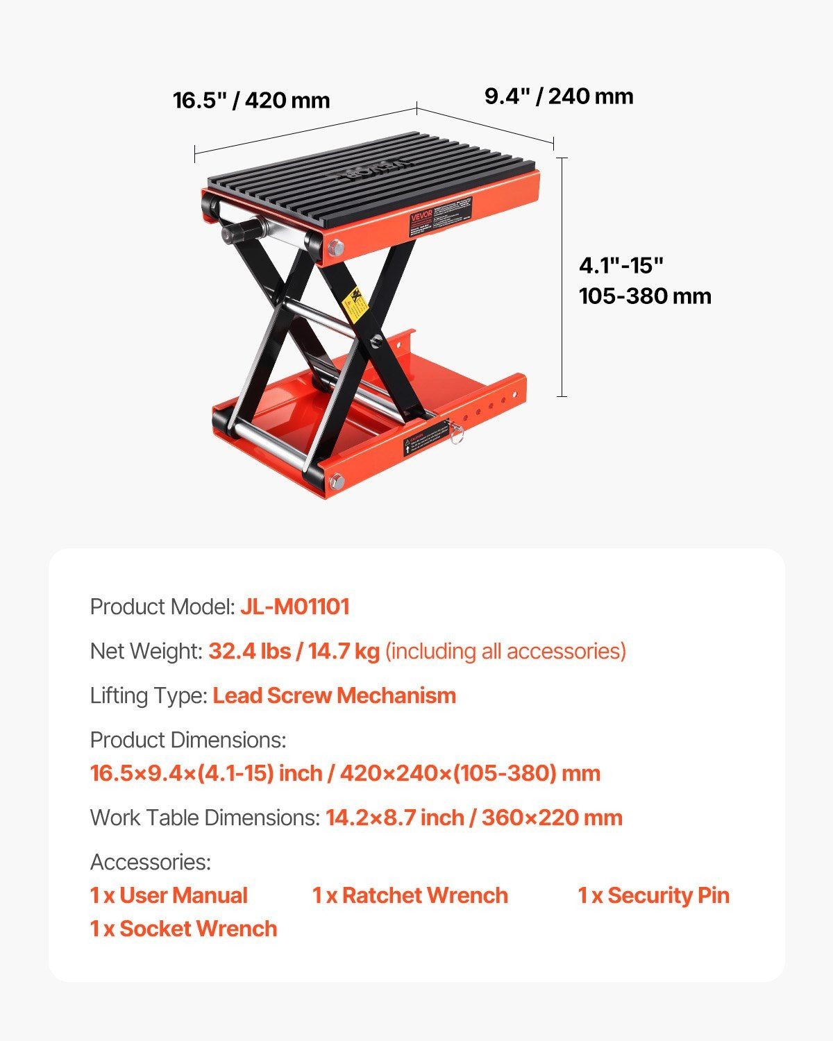 All-Terrain Bike Lift 1200lb Capacity 4.1-15in Range Reinforced Structure