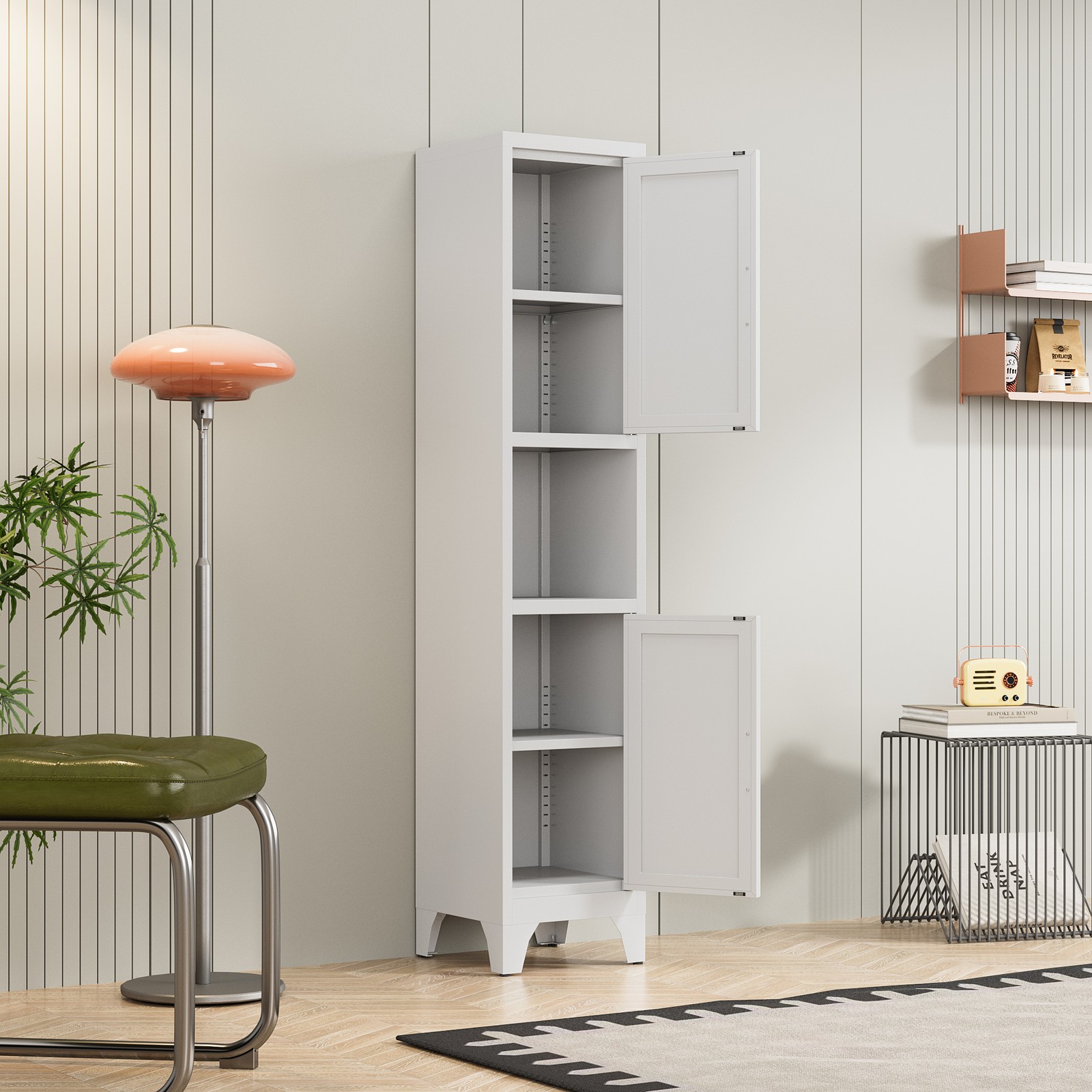 Kitchen Pantry Cabinet With 2 Doors and Adjustable Shelves metal Storage Cabinet