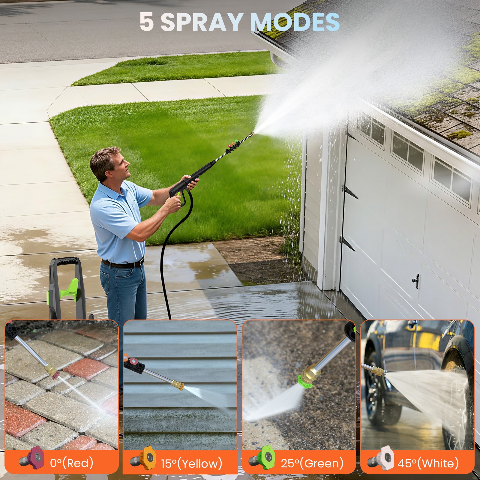 5000PSI Electric Pressure Washer Max 3.0GPM Portable Power Washer 4 Quick Nozzle