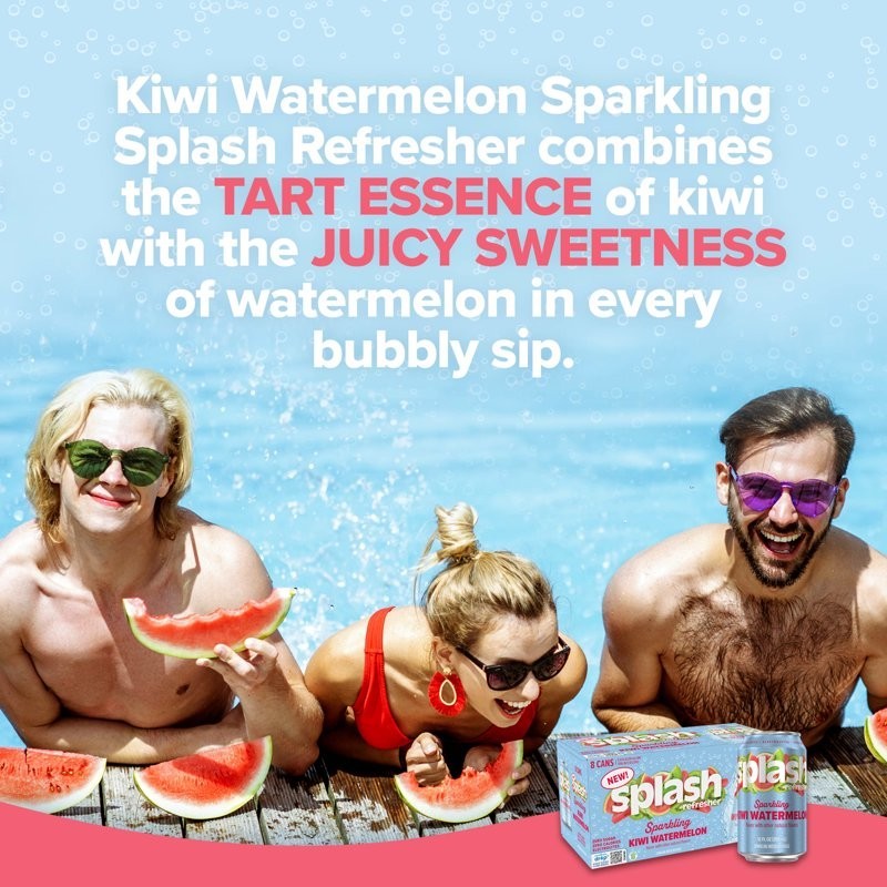 Splash Kiwi Watermelon Sparkling Water, 12 fl oz Cans (8 Pack)