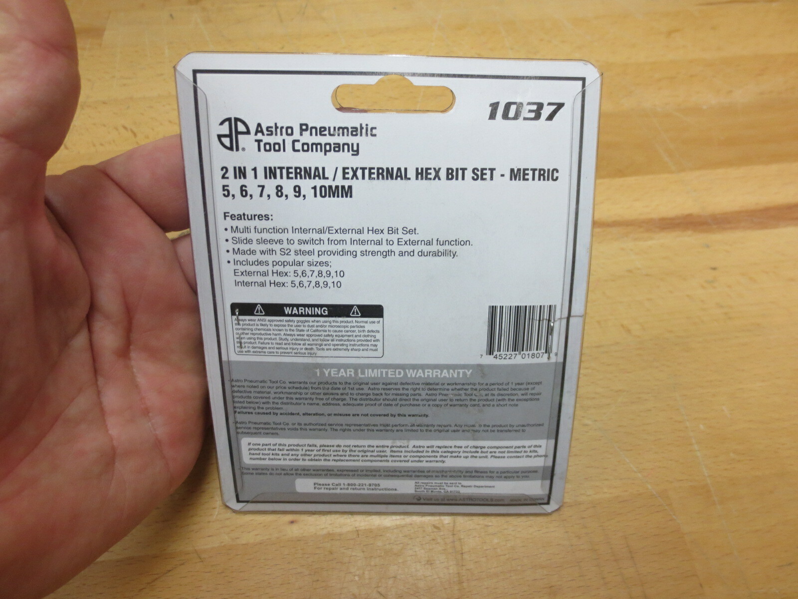Astro Pneumatic #1037 2-in-1 Internal/External Hex Bit Set, Metric-Taiwan