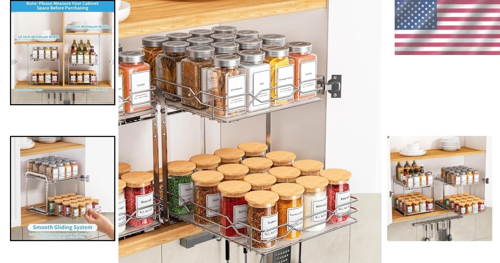Multifunctional Chrome Spice Rack – Pull Out, Rust Resistant, 9.25”W Organizer