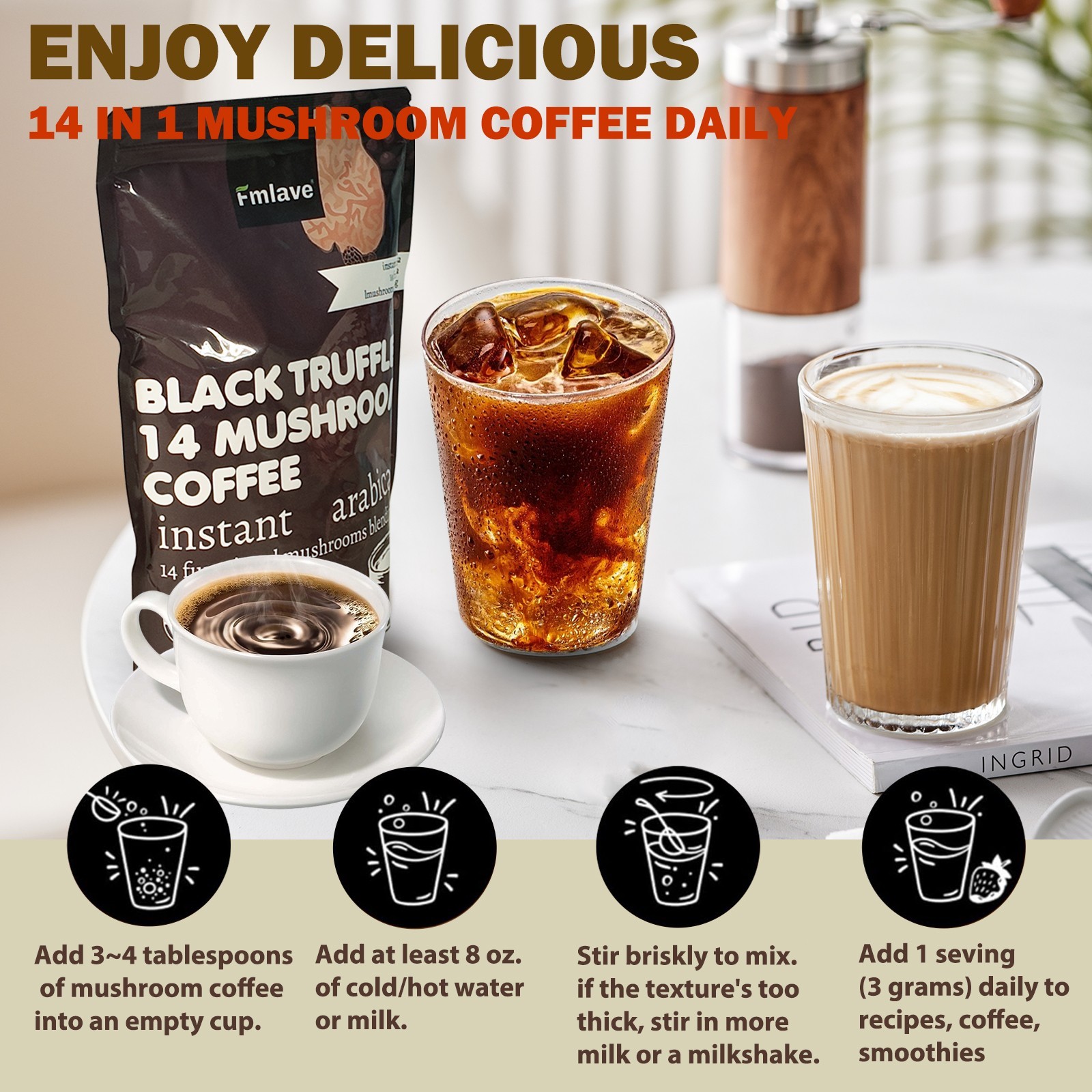 Organic Instant Mushroom Coffee, 14 oz (396 g), 14 – Adaptogenic Mushroom Blend