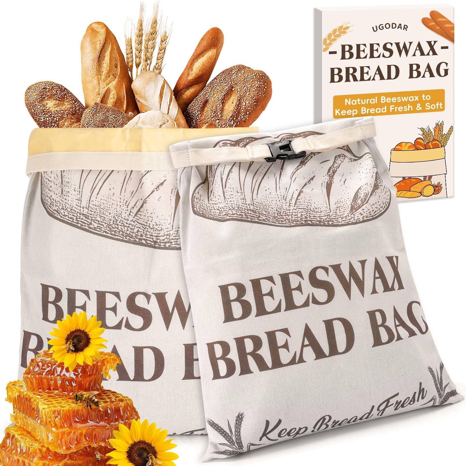 Natural Beeswax Bread Bags for XL Large, 1 Pack