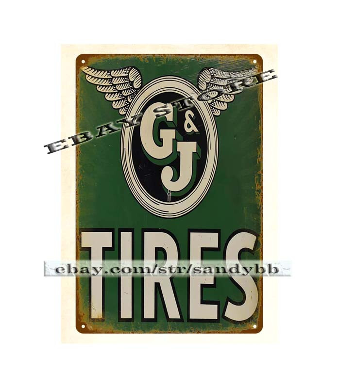 G&J TIRES mechanic man cave car shop metal tin sign outdoor inspirational wall
