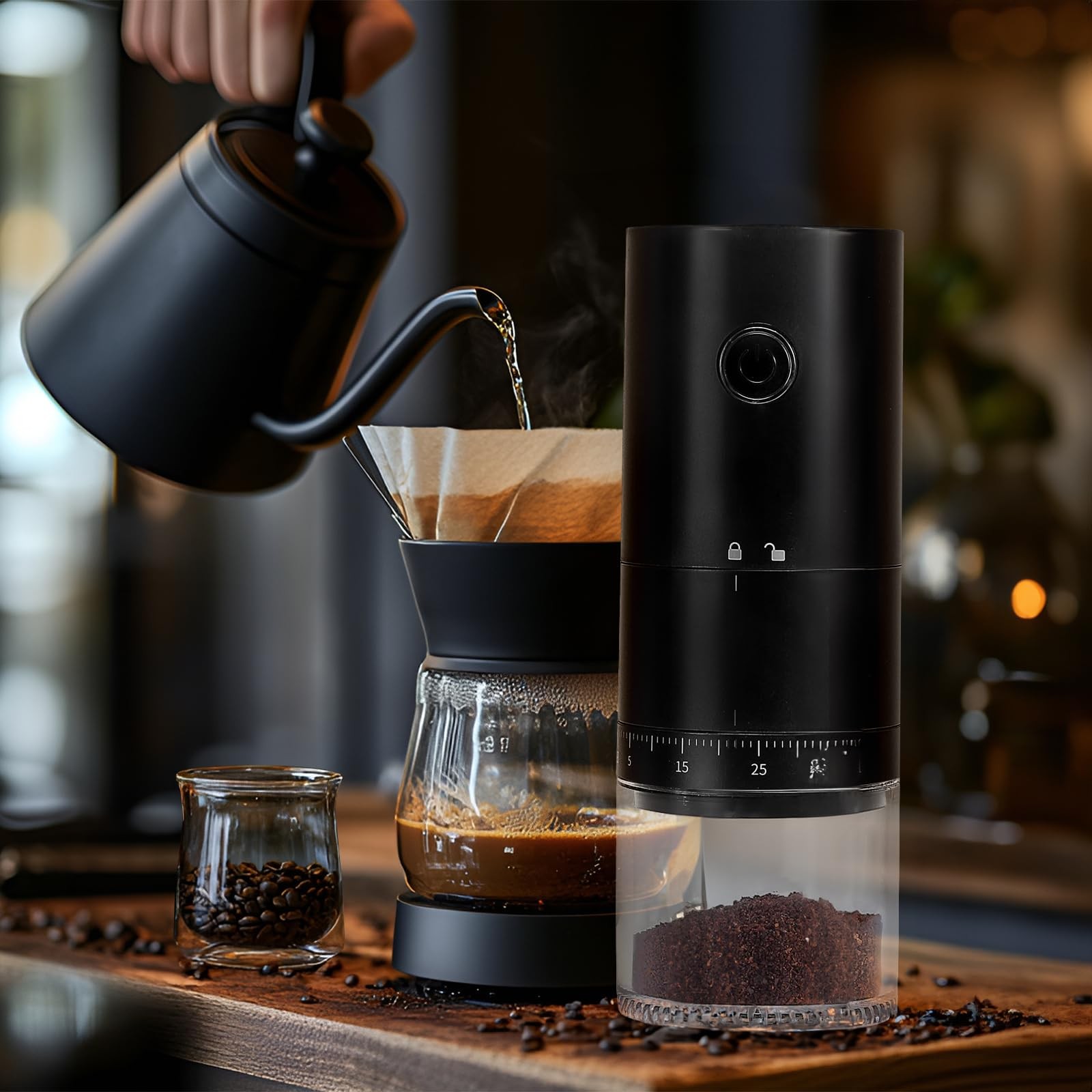 Portable Electric Coffee Grinder with 38 Adjustable Grind Settings, 1500mAh R…