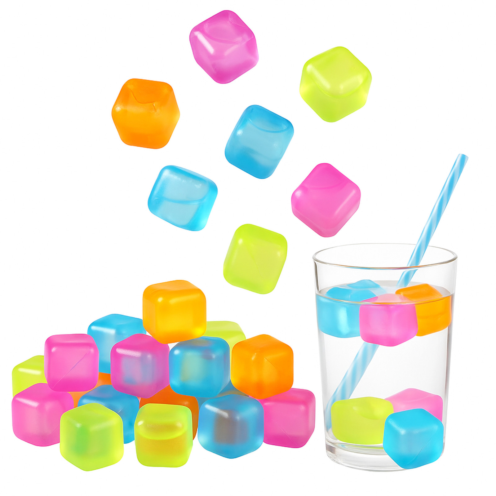 54 Piece Plastic Reusable Ice Cubes Coolers Refreeze Pool Party BPA FREE