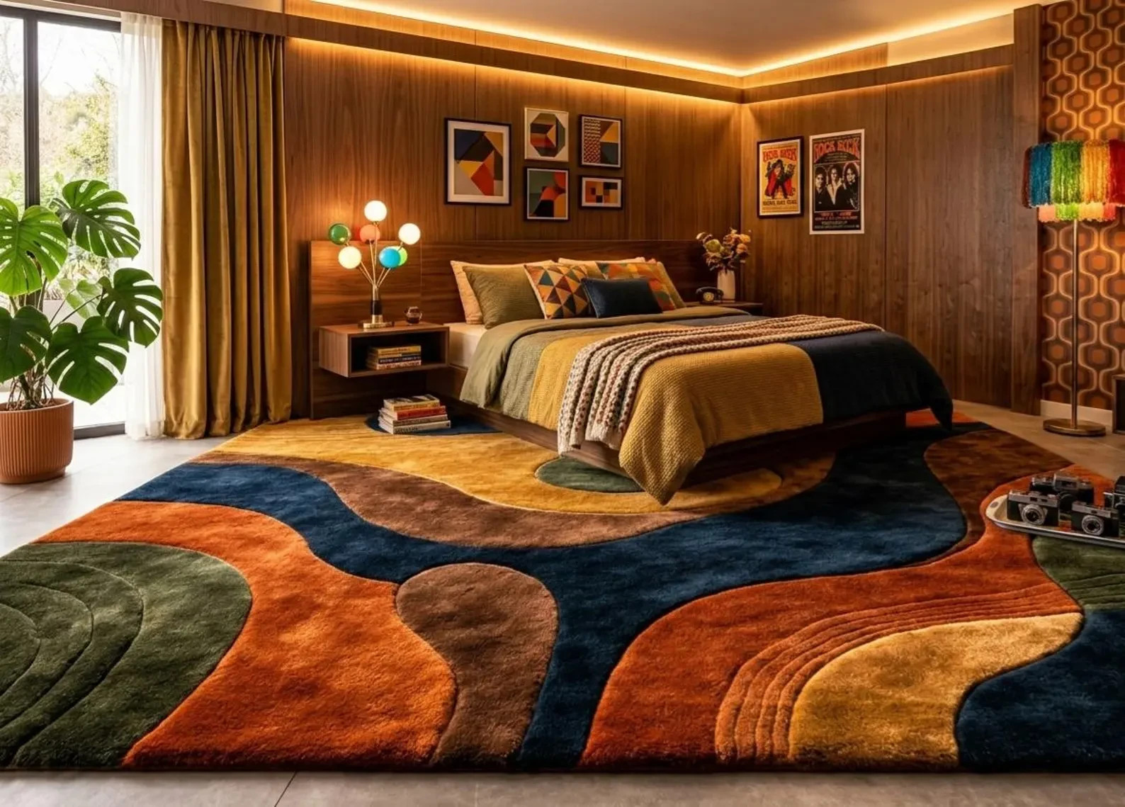 Mid Century Modern Hand-Tufted Retro Earth Tone Decor Rug Large Abstract 3d Rug.