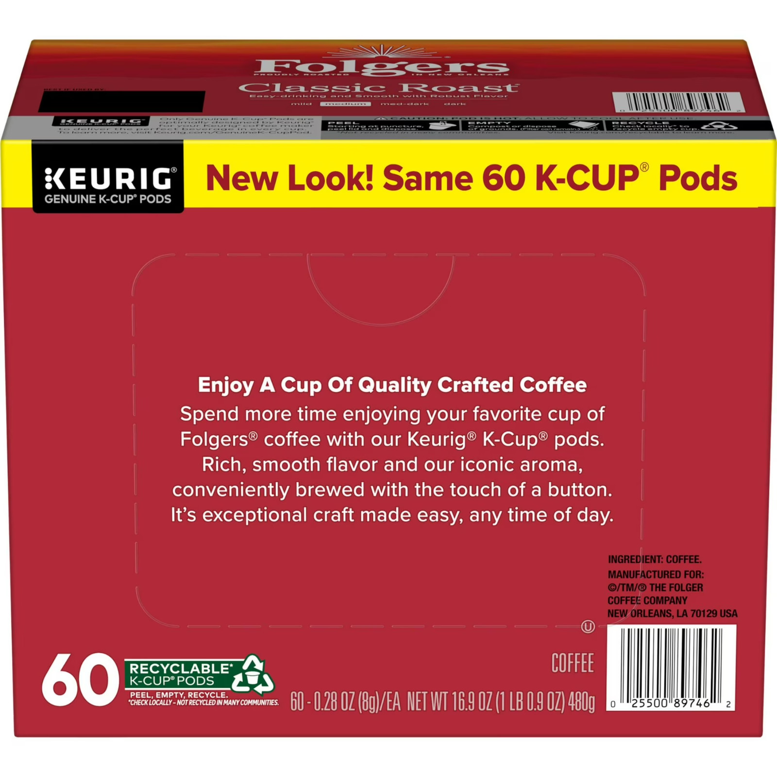 NIB Folgers Medium Roast Classic Coffee Keurig K Cup Pods 60 Ct Classic Roast