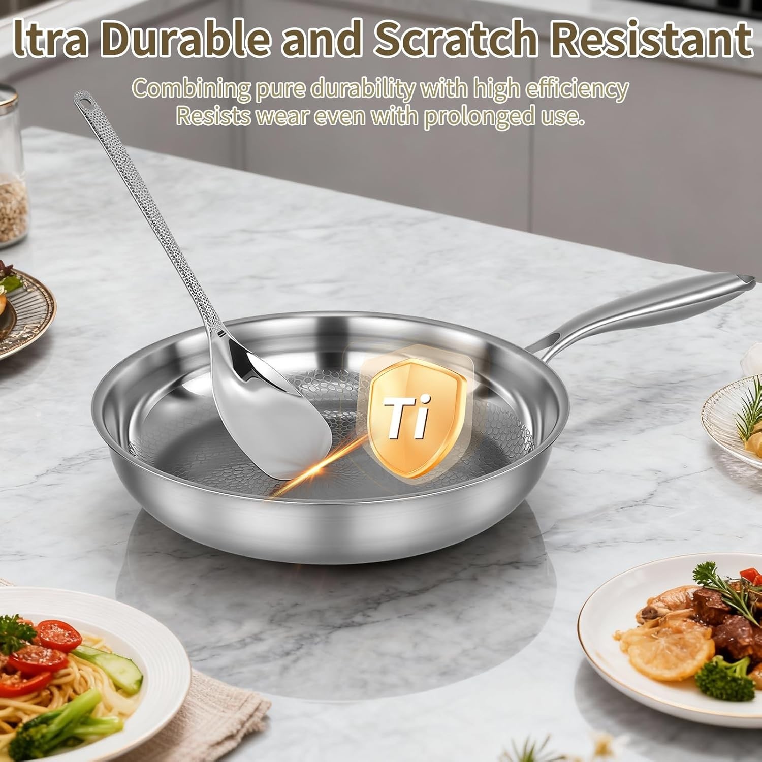 2025 New Titanium Hammered Pan Pro with Lid, Titanium Pans for Cooking -Durable