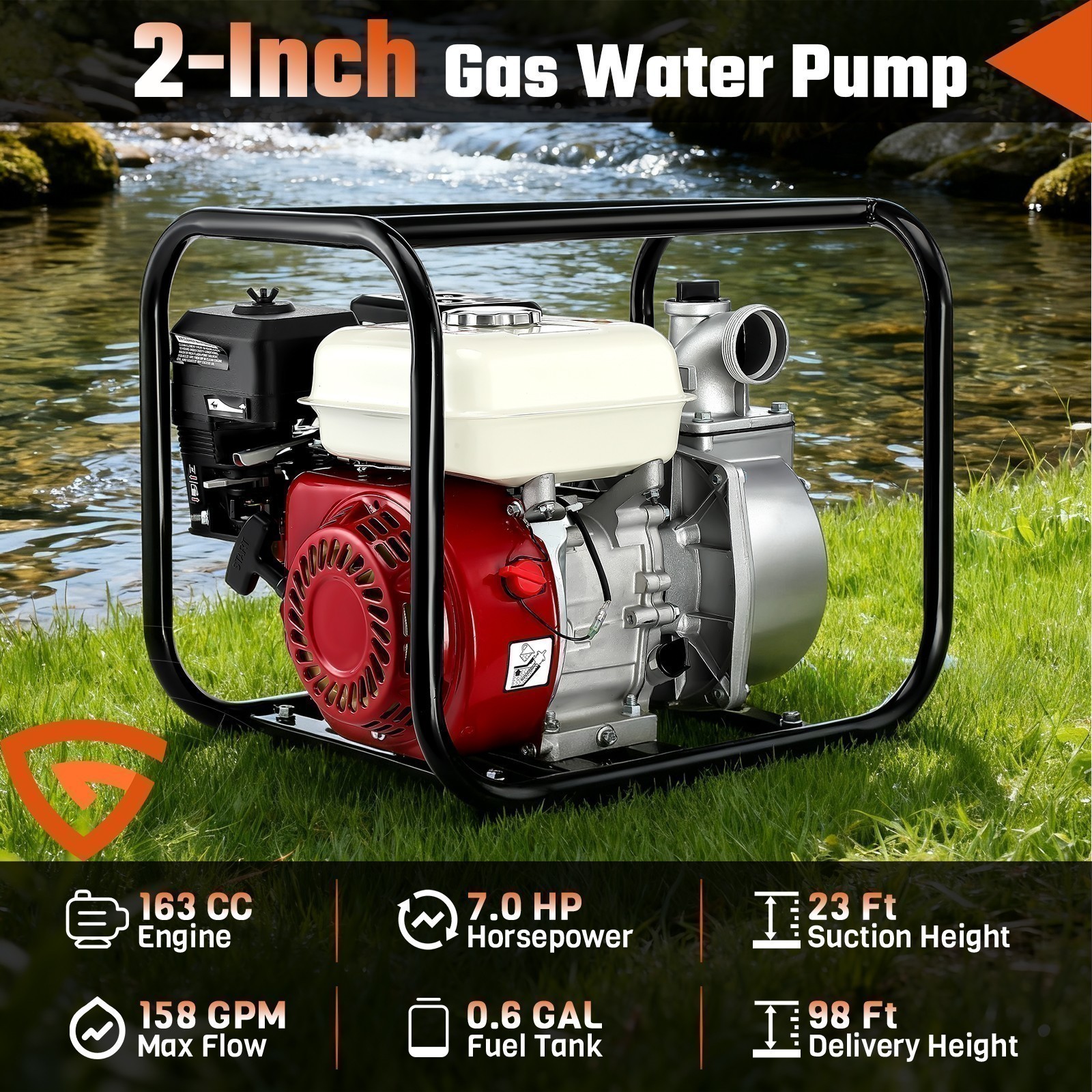 Gasoline Engine Water Pump Gas Powered Water Transfer Pump Kit – 2″ 7HP 4-Stroke