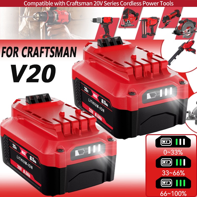 2PACK 8000mAh Battery For Craftsman V20 Li-Ion Battery CMCB205 CMCB204 CMCB202