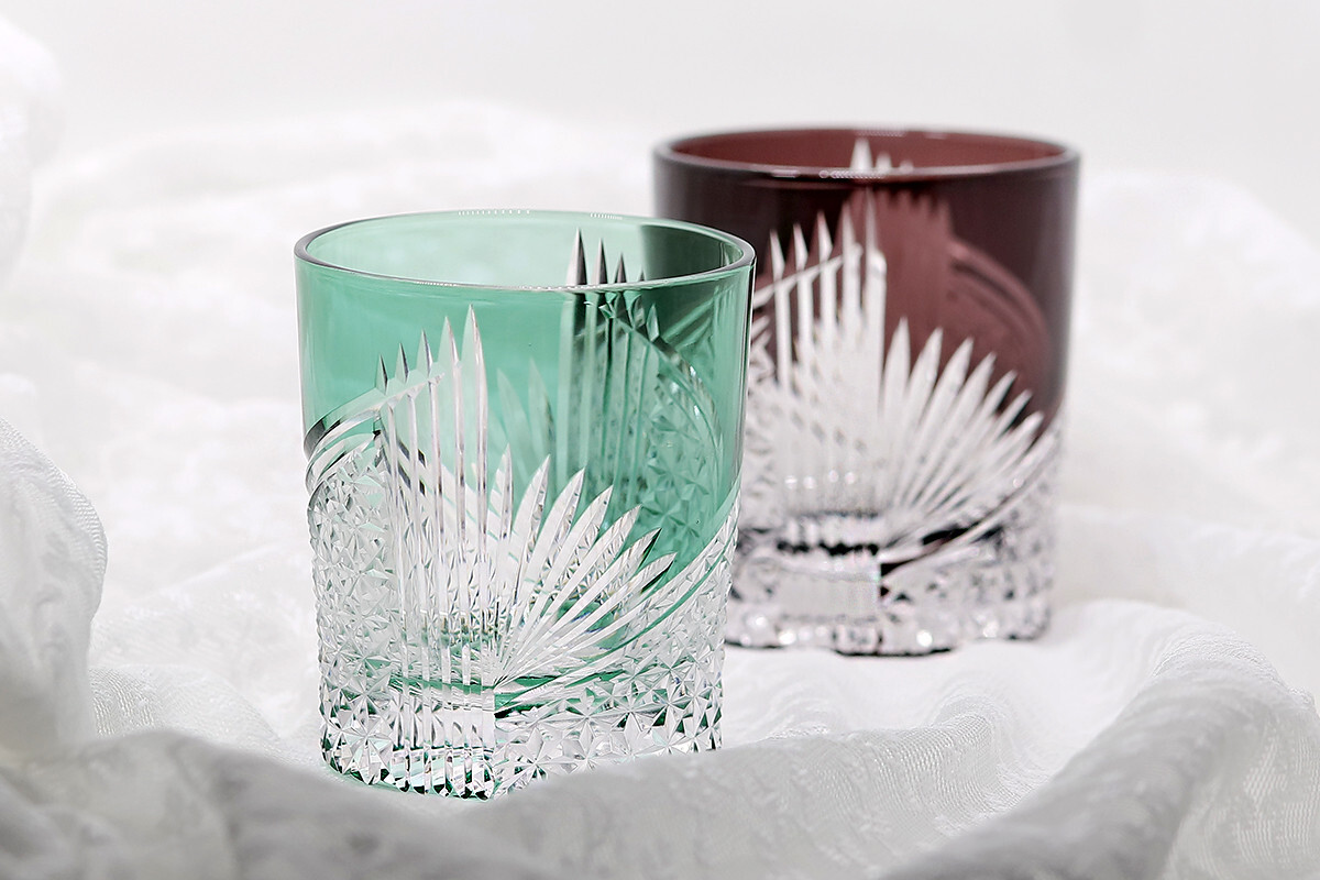 Handmade Classic Edo Kiriko Glass Shiny Crystal Whiskey Juice Tumbler Green