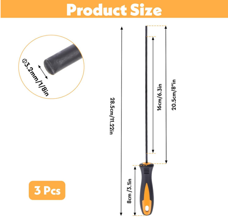 3Pcs Chainsaw File, 1/8-inch (3.2mm) Round Chainsaw Sharpener File Set | Profess