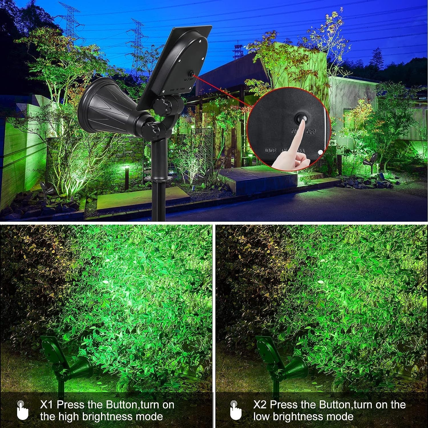 T-SUN 4Pks Solar LED Landscape Light Green Outdoor Garden Lamp Pathway Spotlight
