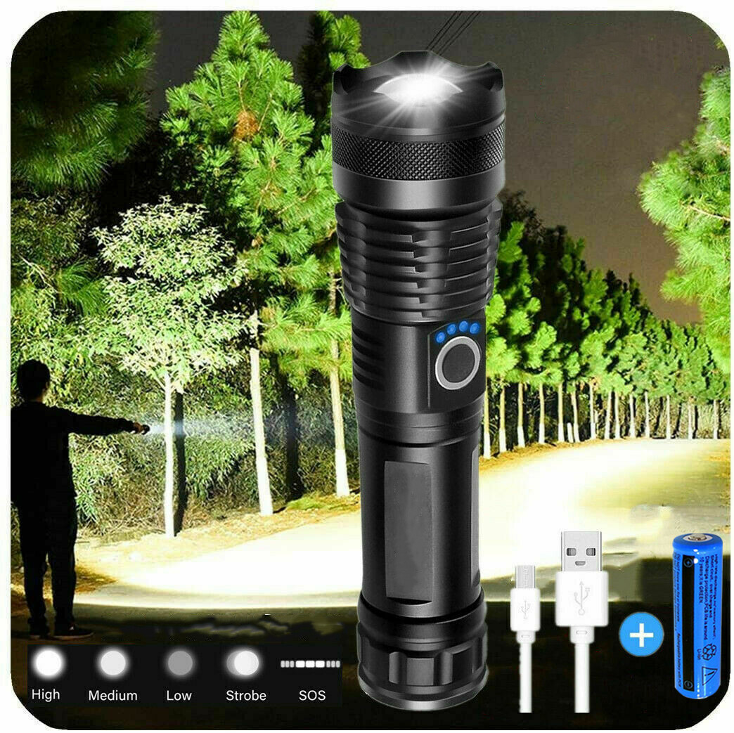 Rechargeable 990000LM LED Flashlight Tactical Police Super Bright Torch Zoomable
