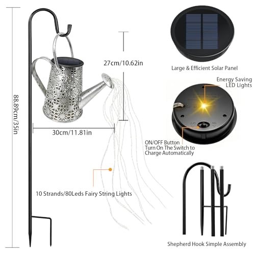 Solar Watering Can Lights Outdoor Metal Garden Decor With Shepherd Hook LED