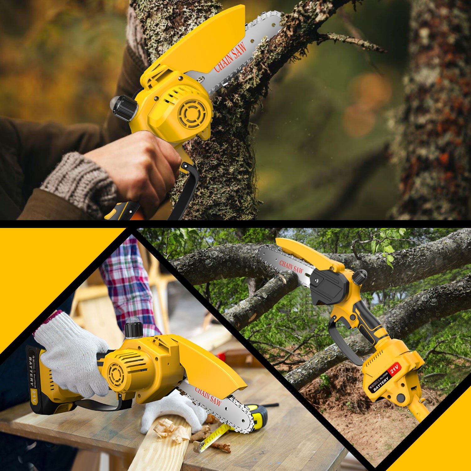21V Cordless Pole Saw 6″ Mini Chainsaw 2-in-1 Tree Trimming Extension Rod Saw