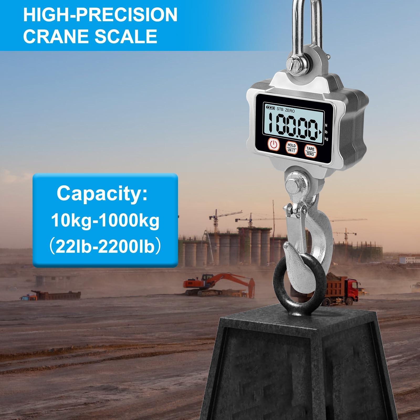 Hyindoor Digital Crane Scale 1000kg/2200lb Digtal S1-1000kg/2200lb, Silver
