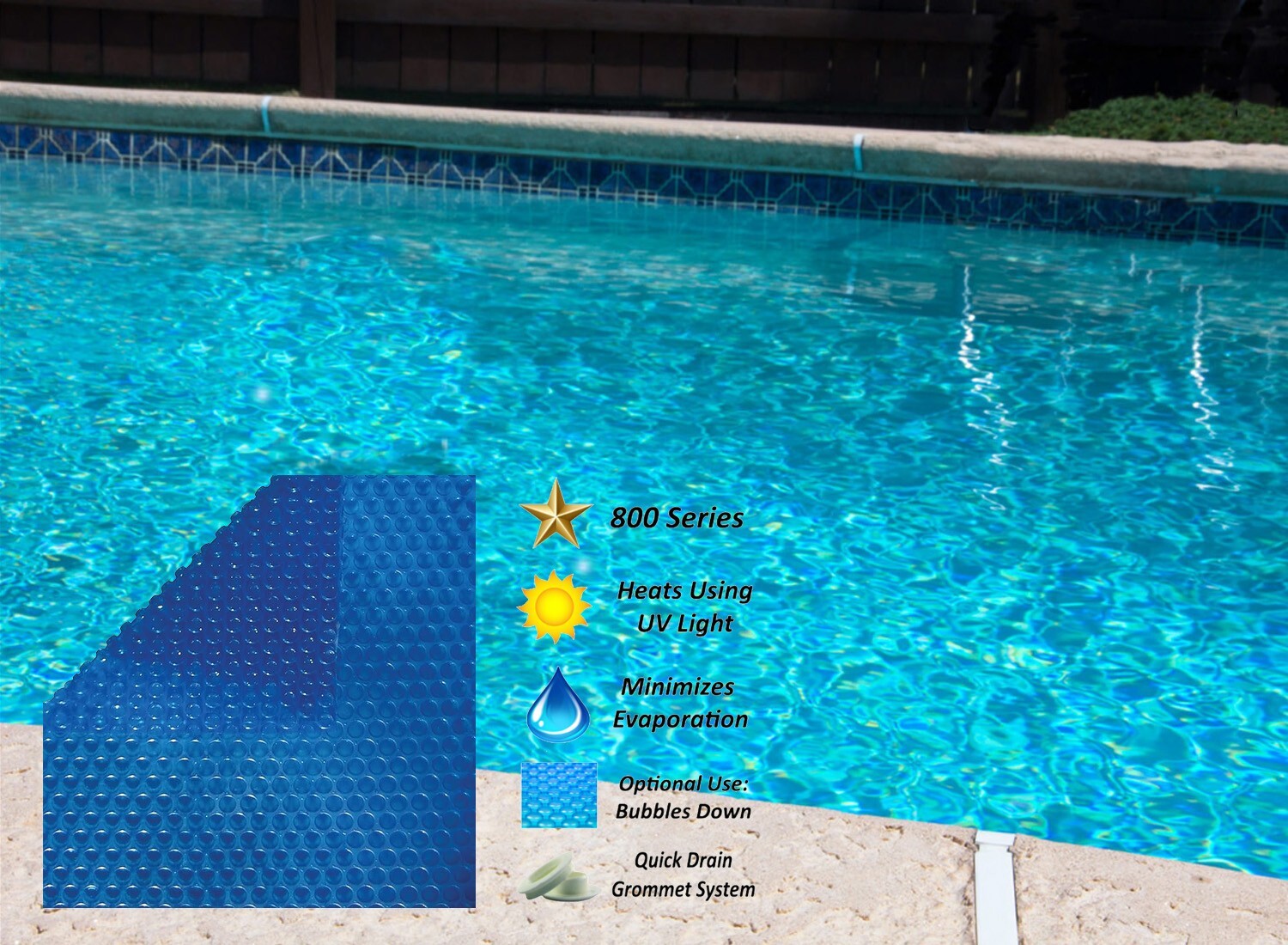 800 Series Blue Swimming Pool Solar Blanket Cover w/ Grommet Kit – (Choose Size)