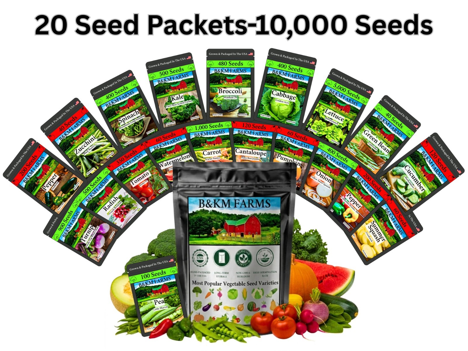 20-50 Variety Heirloom Vegetable Herb Seeds Kit 10000-50000 Bulk Garden Seed Lot