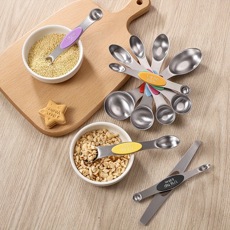 9pcs Magnetic Measuring Spoon Set, Dual-Sided Tea Spoons with Leveling Tool