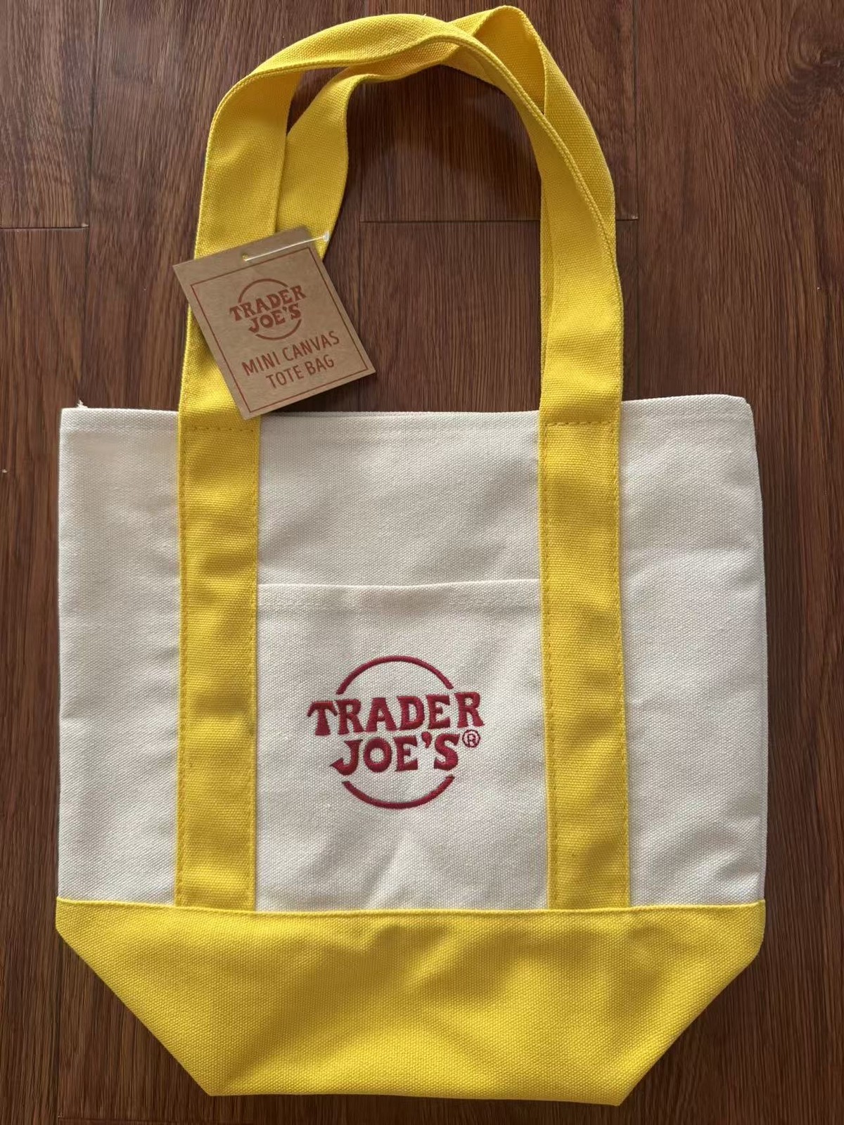 TRADER JOE’S MINI CANVAS BAG HEAVY COTTON REUSABLE SHOPPING BAG MINI YELLOW