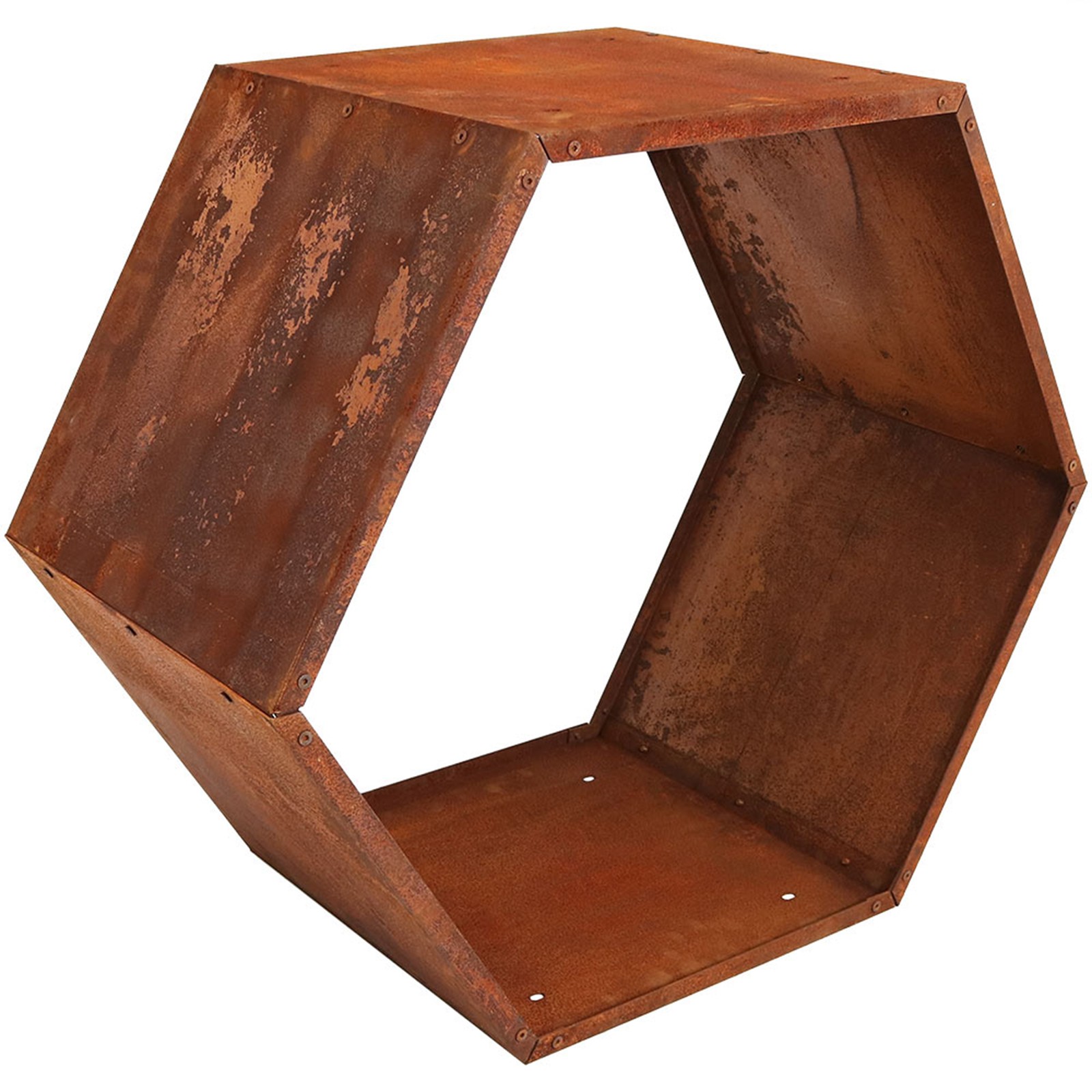 30 in Hexagon Rustic Honeycomb Firewood Log Rack – Rust by Sunnydaze