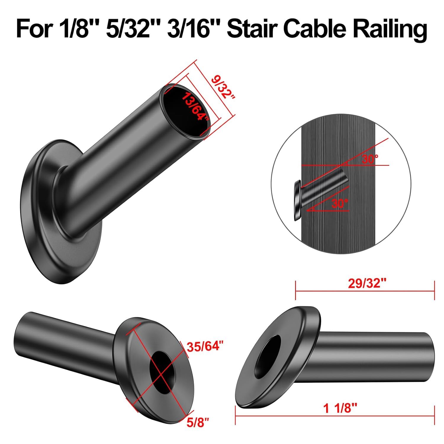 30 Degree 1/8″Black Angle Beveled Protector Sleeves T316 Stainless Steel 40 Pack