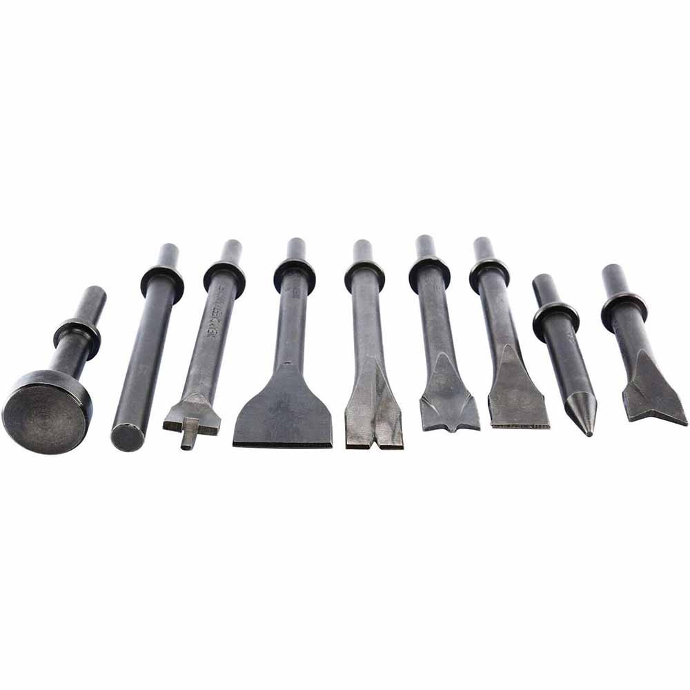 9 Piece Air Hammer Chisel Set Air Hammer Punch Chipping Bits Set 0.39In Shank