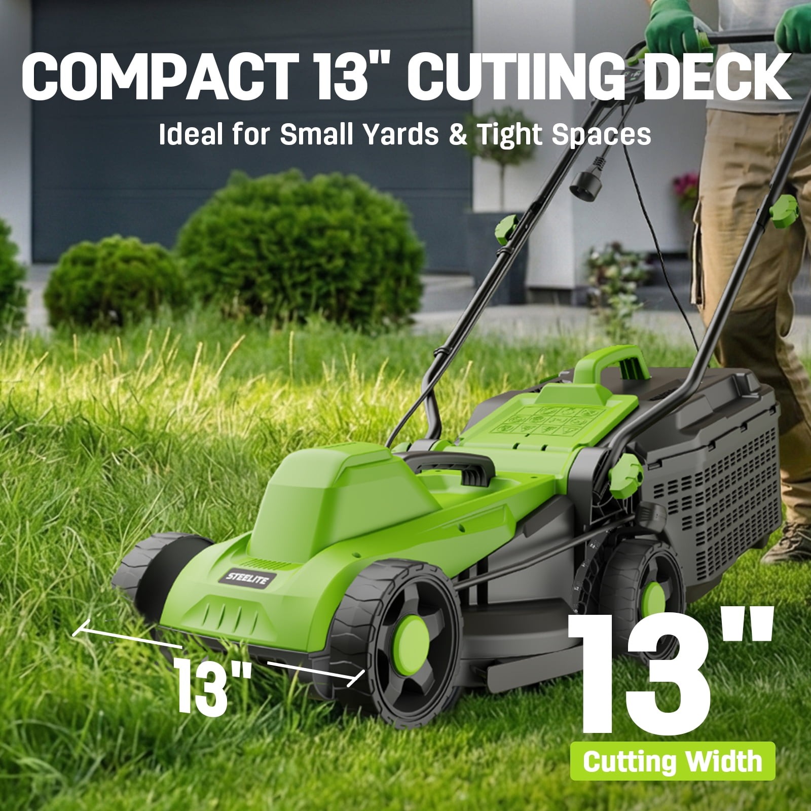 Steelite 13 Inch 11-Amp Corded Electric Lawn Mower with 8-Gallon Collection Bag