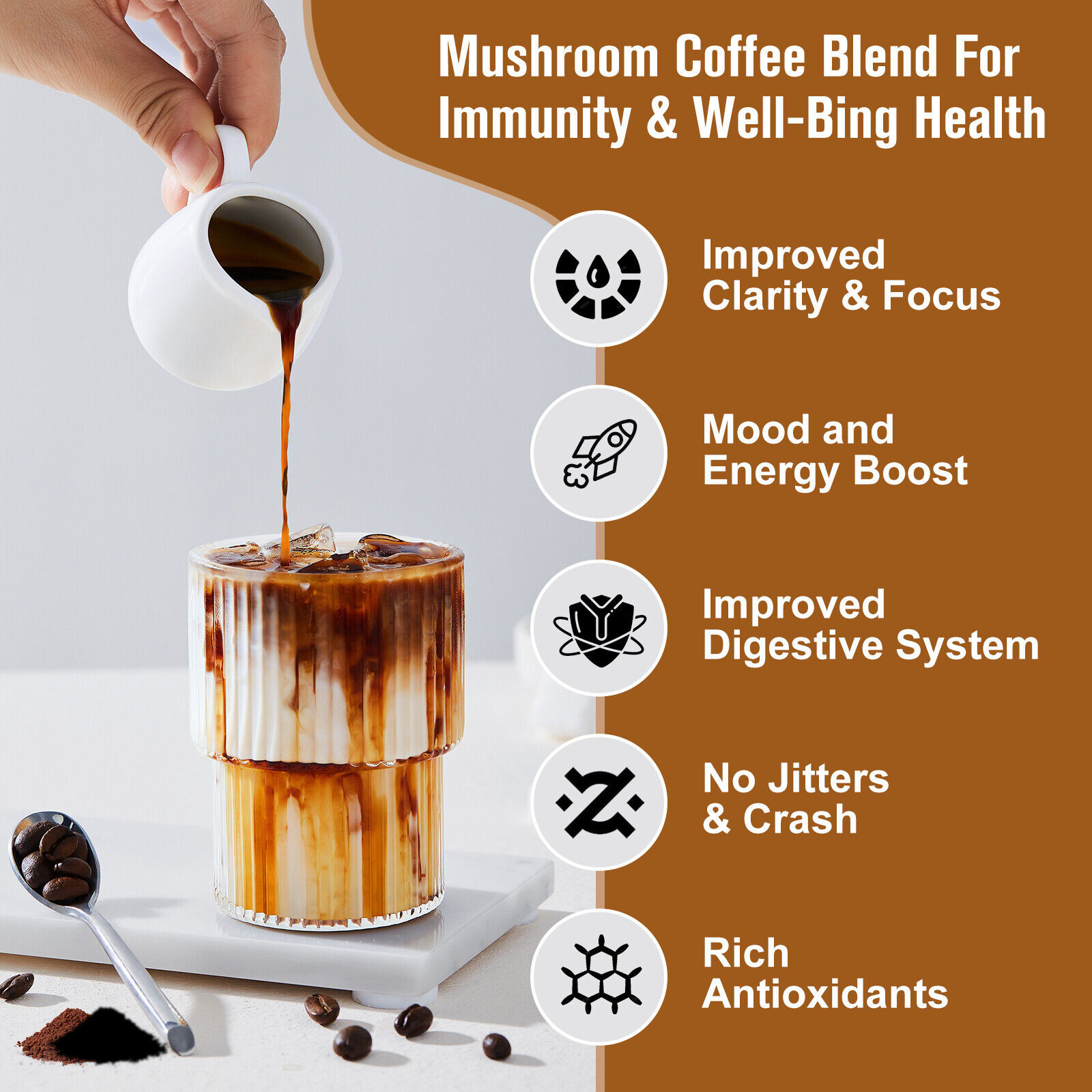 Mushroom Coffee-Organic Coffee Supplement – Boost Energy 22-80 Servings