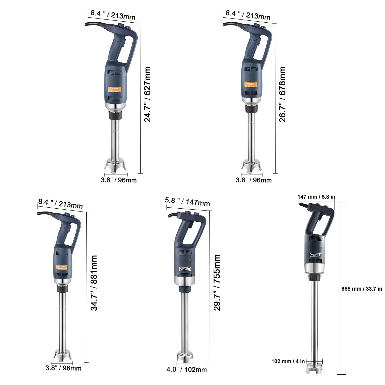 Commercial 350W/500W/750W Immersion Blender Heavy Duty Hand Mixer Variable Speed