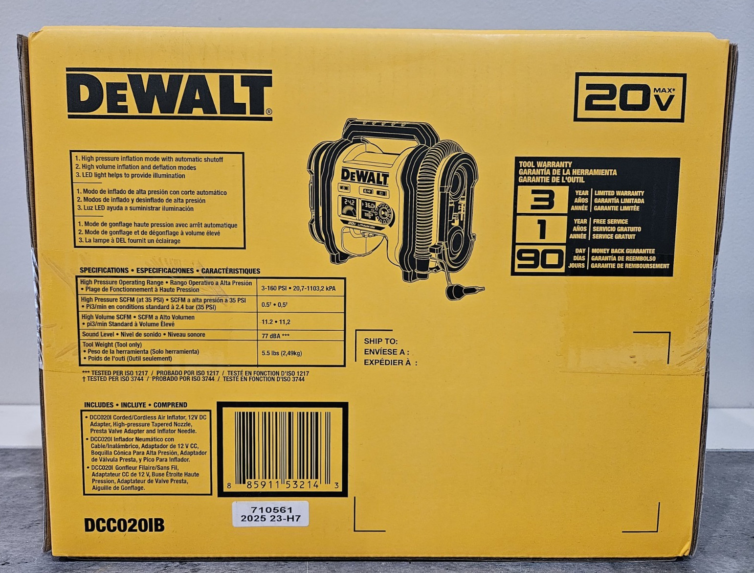 DeWALT DCC020IB 20V High-Pressure Corded Cordless Air Inflator NEW