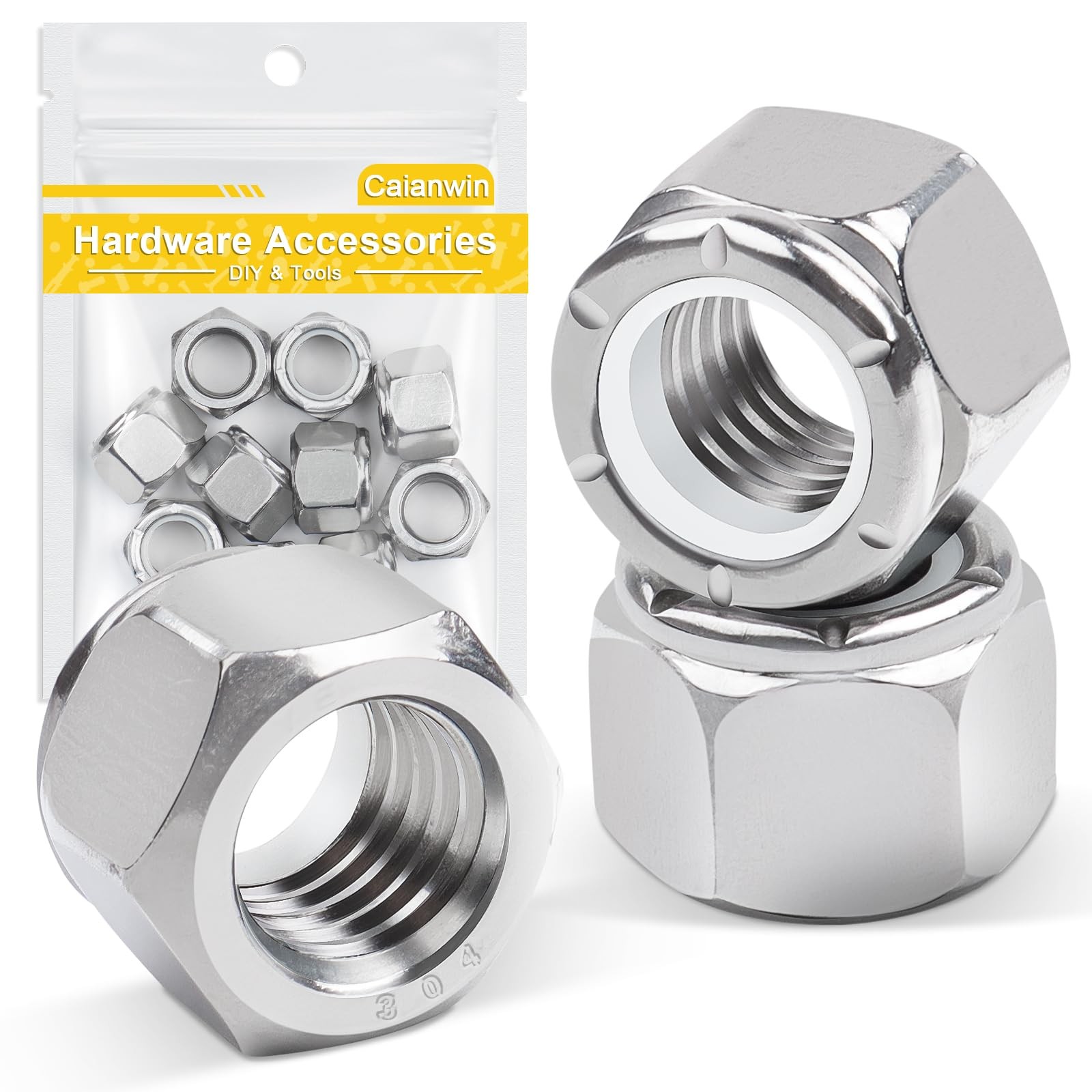 Caianwin 10Pcs 1/2″-13 Nylon Insert Hex Lock Nuts A2 304 1/2″-13, Silver