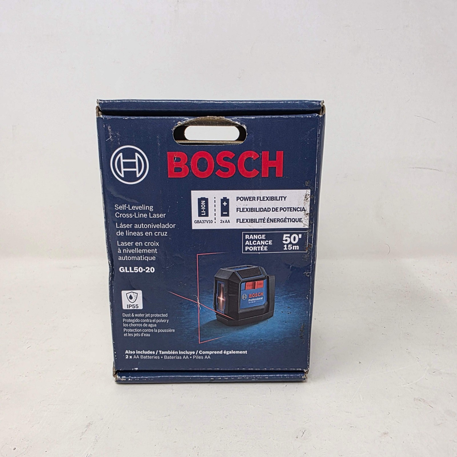 New Bosch GLL50-20 3.7V Cross Line Laser Level 50ft Range Self Leveling