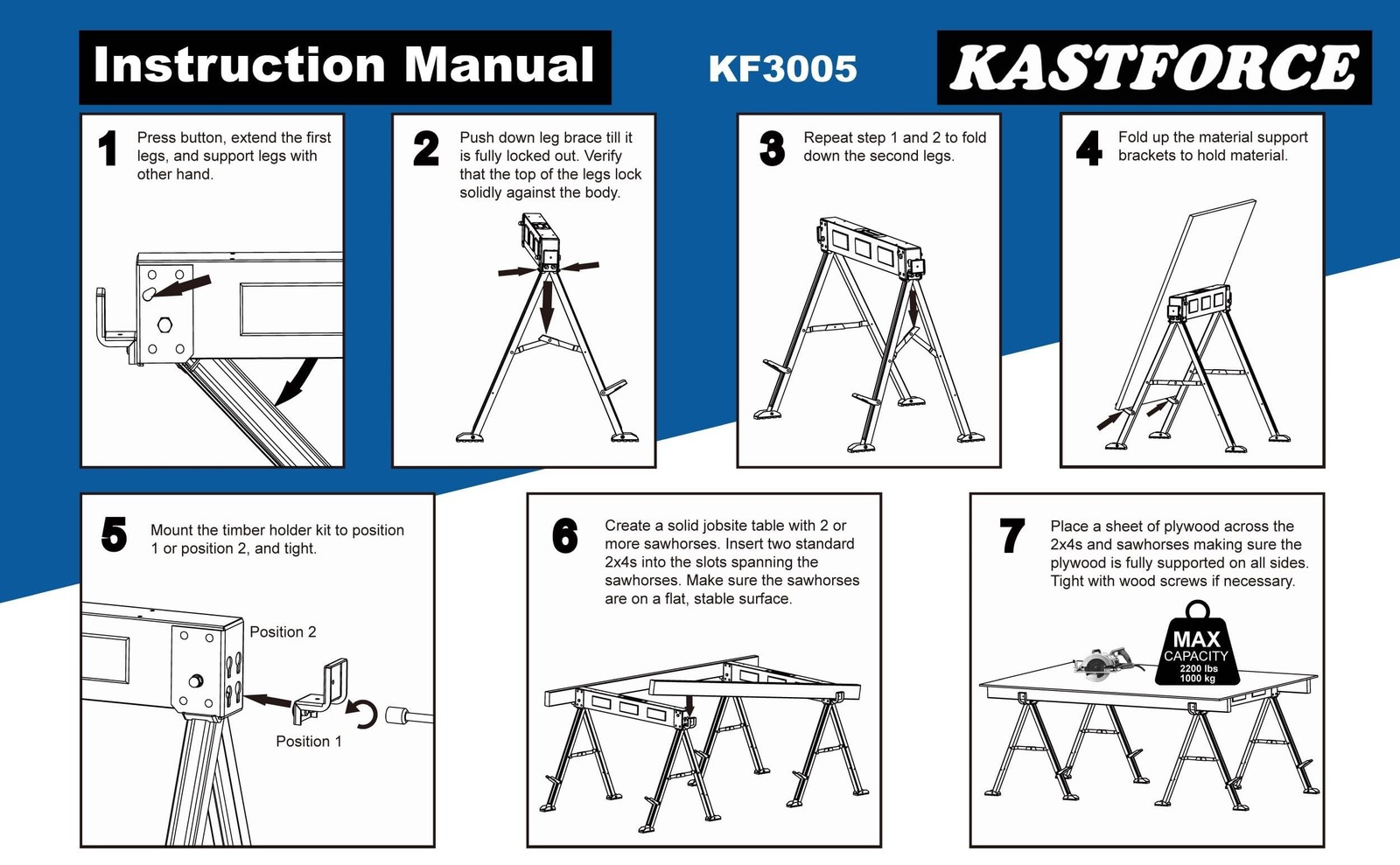 Folding Sawhorse 2200 lb /1000kg capacity Heavy Duty Jobsite Table Stand with…
