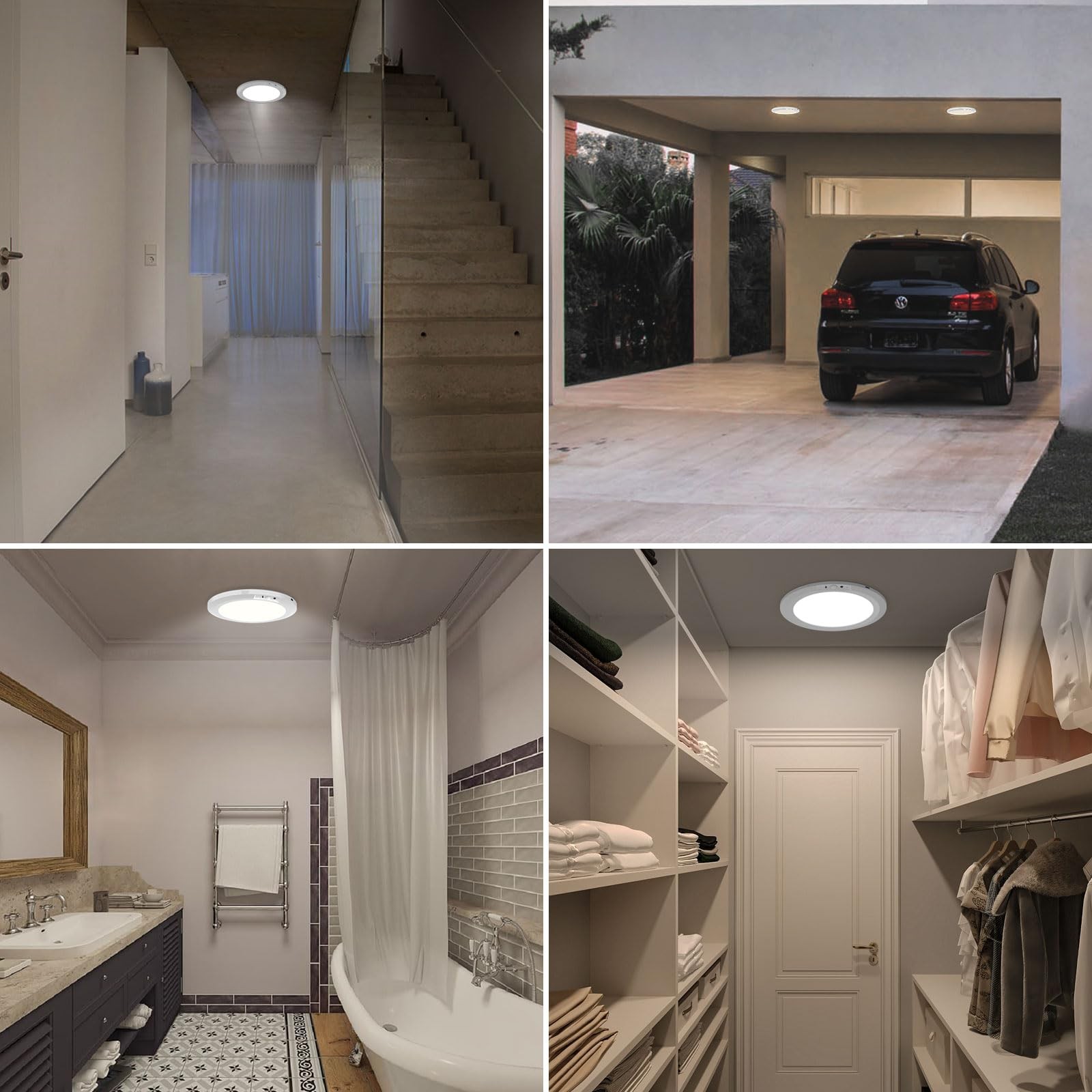 2/4 Pack Wireless Rechargeable Motion Sensor Ceiling Light with Remote Control