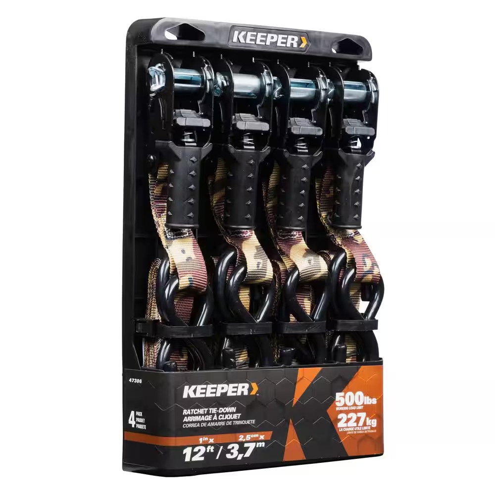 Pistol Grip Desert Camo Ratchet Tie-Down 12 Ft. X 1 In. 1,500 Lbs. (4-Pack)