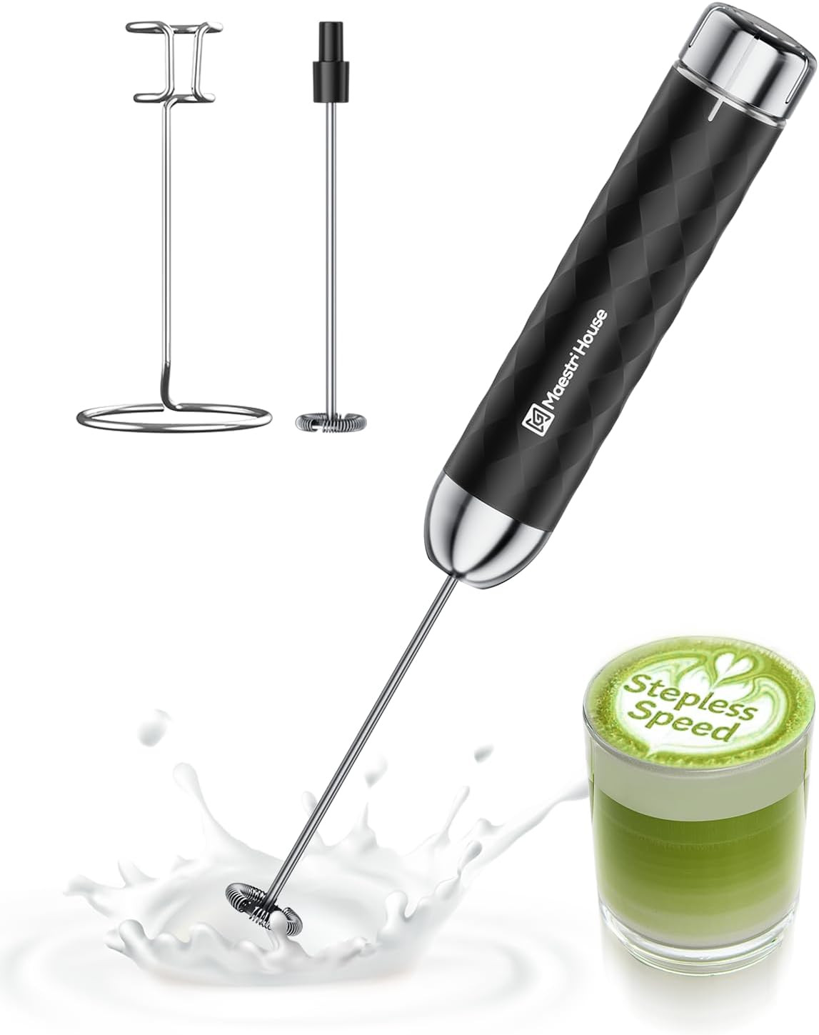 Maestri House Rechargeable Milk Frother with Stepless Speed Control, Lunafro 2.0