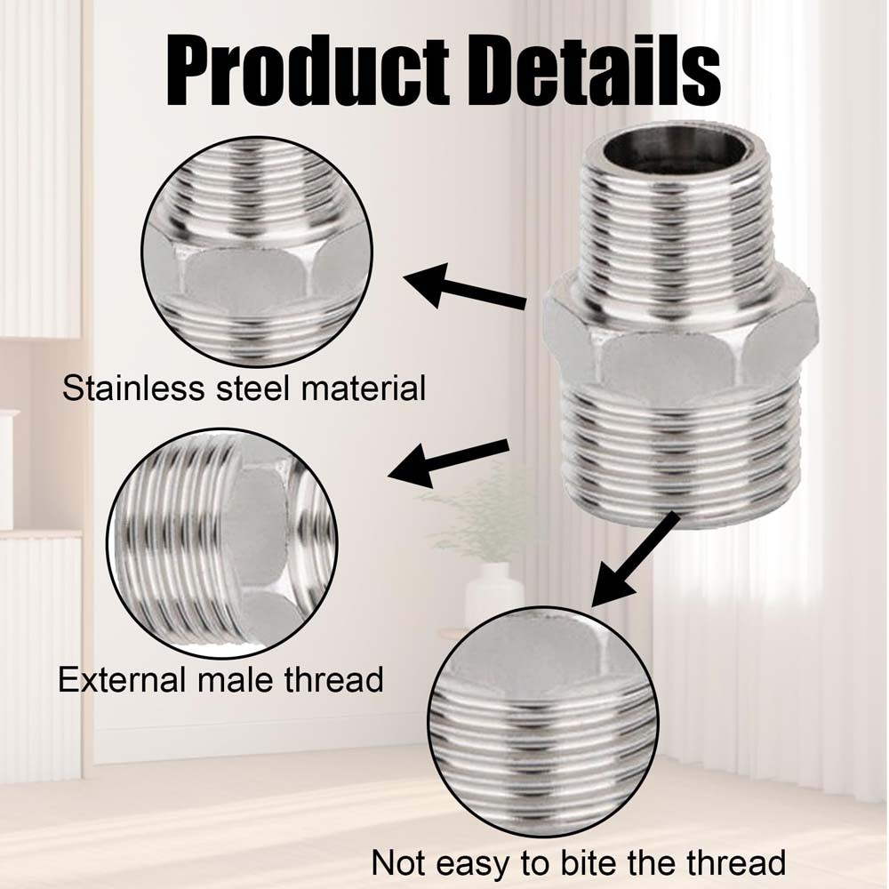 BSP NPT Male to Male Stainless Steel A2 Reducing Adaptors Hexagon Equal Nipples
