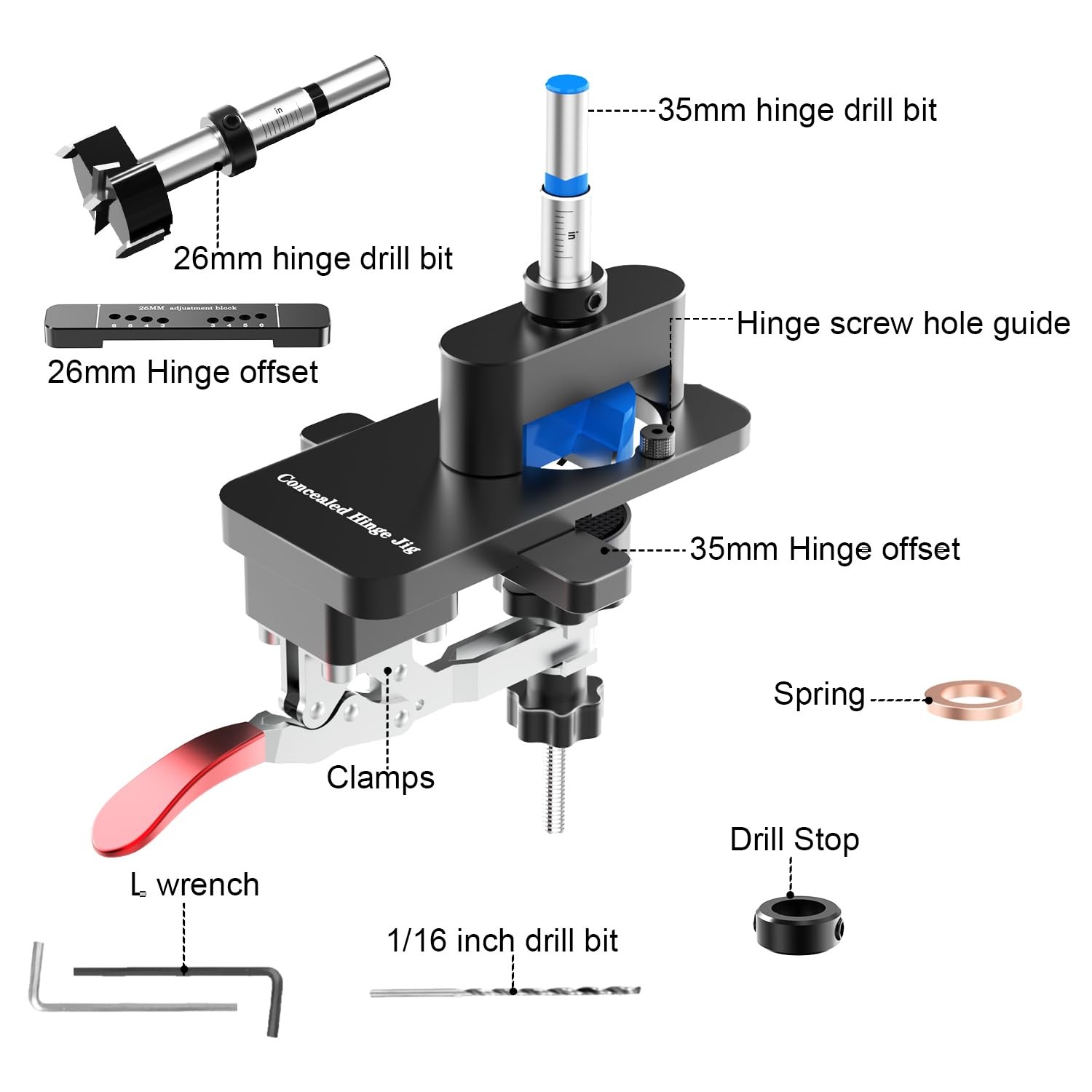 Concealed Hinge Jig, 26mm & 35mm Metal Cabinet door Hinge Jig Hole Drilling w…