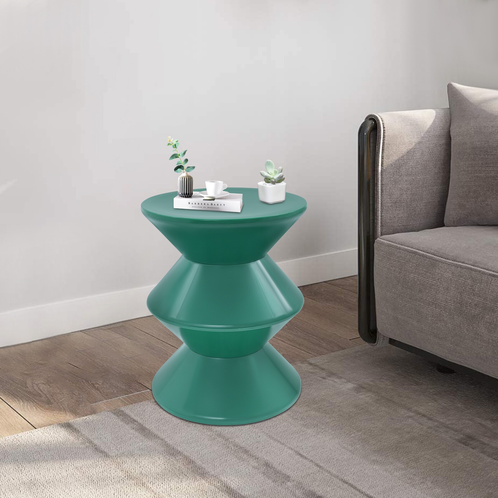 Hourglass Round Side Table 36 × 45 cm (14.2 × 17.7 in) Green PET